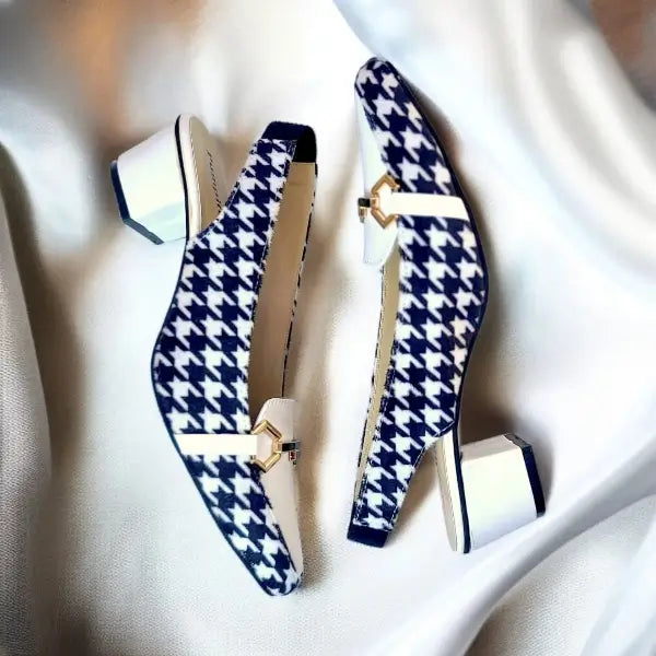 Black & White Sling Back Block Heel Sandal PIU_182