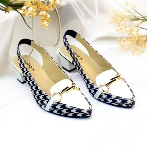Black & White Sling Back Block Heel Sandal PIU_182