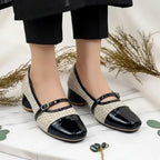 Black Woven Retro Block Heel PIU_245 Patent & Amarah Rexine ladies shoes PumpItUp.pk