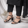 Black X Block Heel Sandal PIU_177 patent rexine ladies shoes PumpItUp.pk