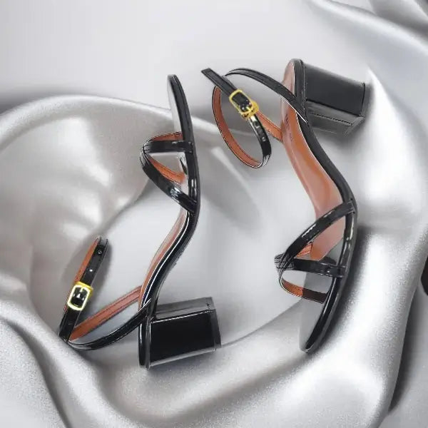 Black X Block Heel Sandal PIU_177