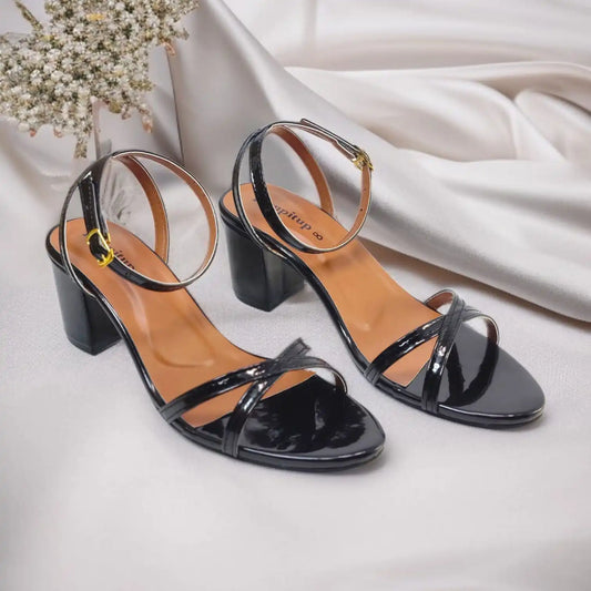 Black X Block Heel Sandal PIU_177