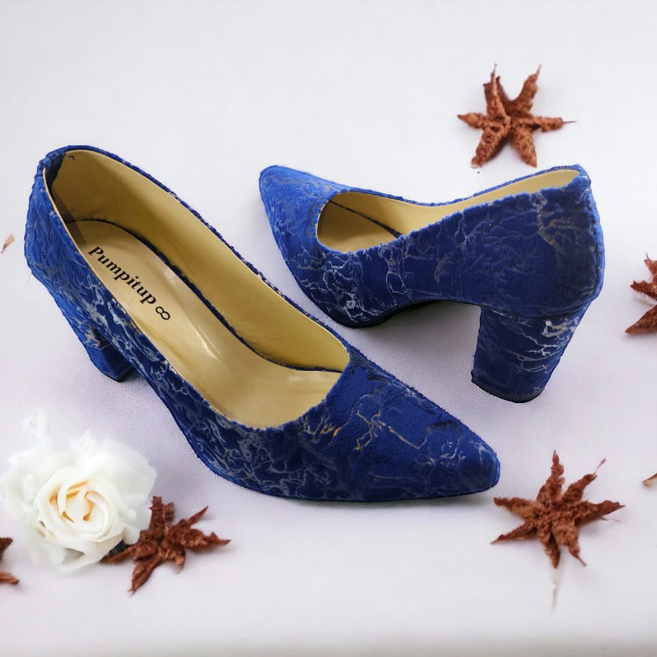 Blue Chunky Block Heel Pump PIU_137