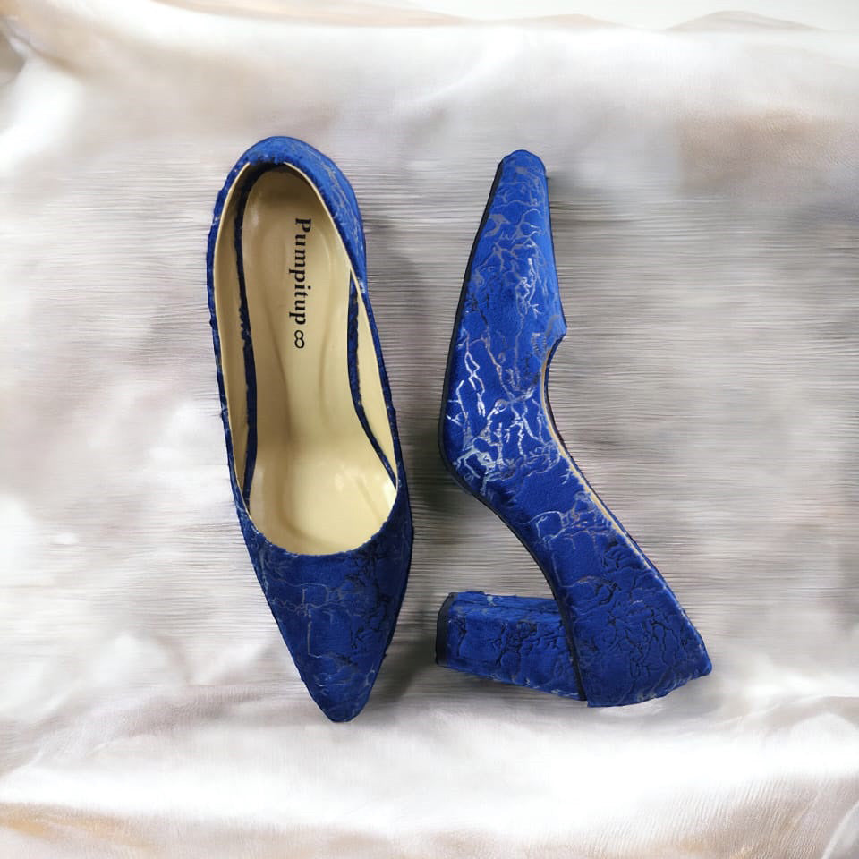 Blue Chunky Block Heel Pump PIU_137