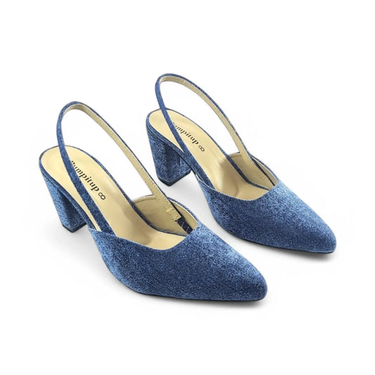 Blue Slingback Block Heels  Pump PIU_131