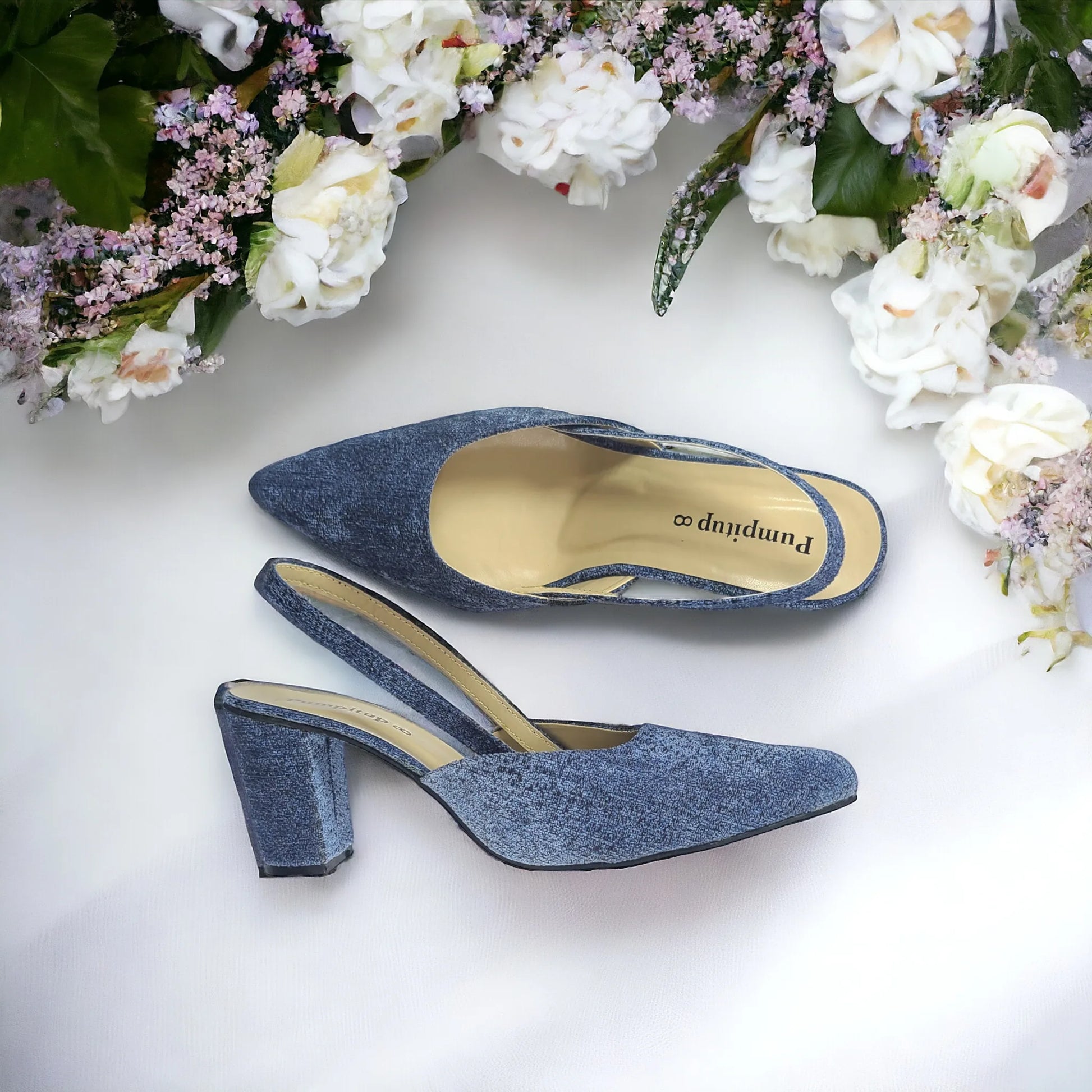 Blue Slingback Block Heels  Pump PIU_131