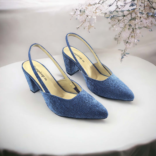 Blue Slingback Block Heels  Pump PIU_131