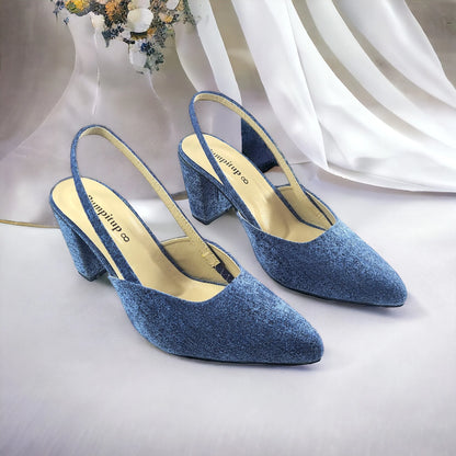 Blue Slingback Block Heels  Pump PIU_131