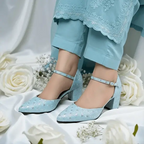 Blue Sparkle Block Heel Pump PIU_195 Fine Shiny Rexine ladies shoes PumpItUp.pk