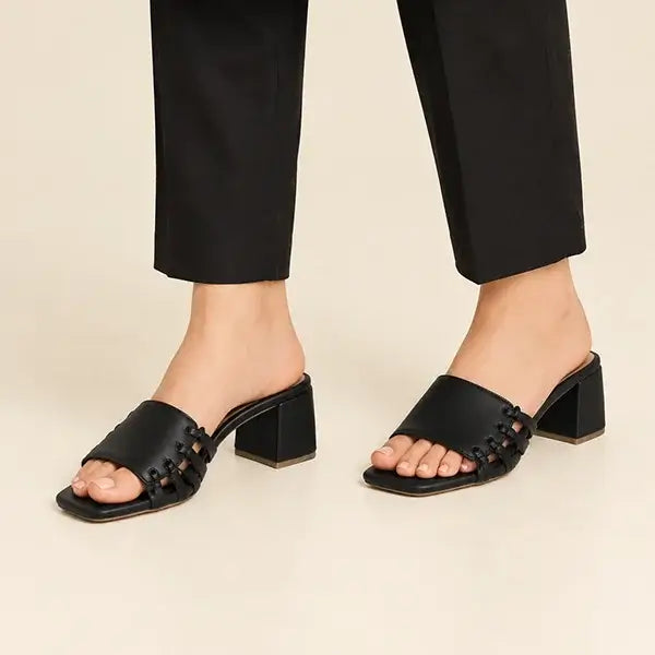Bracies Black Block Heels PIU_297 in black Sofa rexine, PumpItUp
