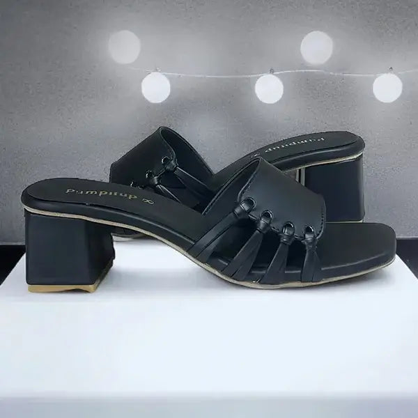Bracies Black Block Heels PIU_297 in black Sofa rexine, PumpItUp
