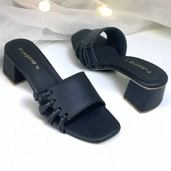 Bracies Black Block Heels PIU_297 in black Sofa rexine, PumpItUp
