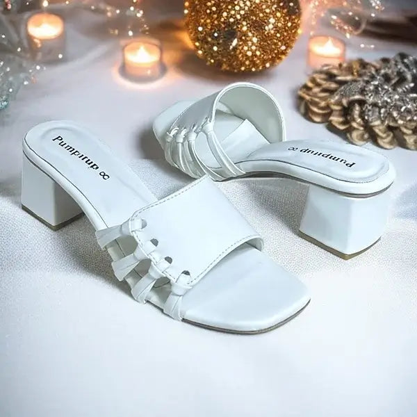 “Bracies White Block Heels PIU_296 in white sofa rexine by PumpItUp”