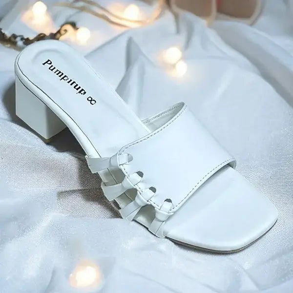 “Bracies White Block Heels PIU_296 in white sofa rexine by PumpItUp”