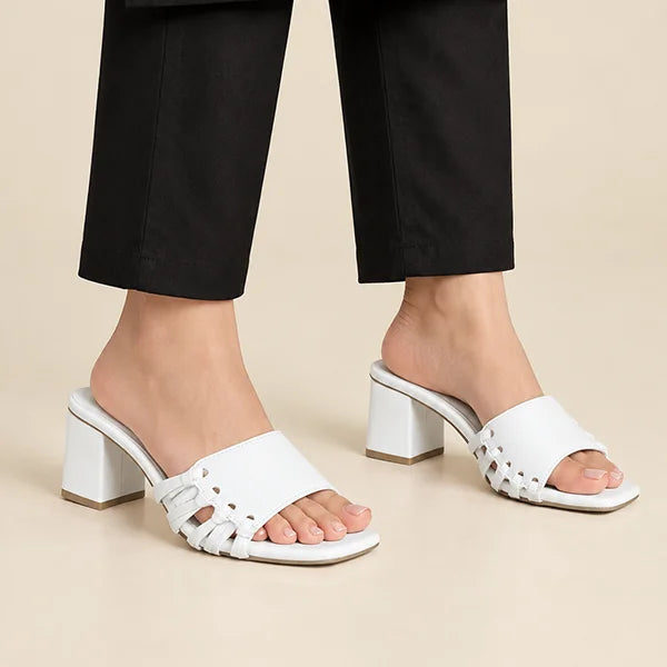 “Bracies White Block Heels PIU_296 in white sofa rexine by PumpItUp”