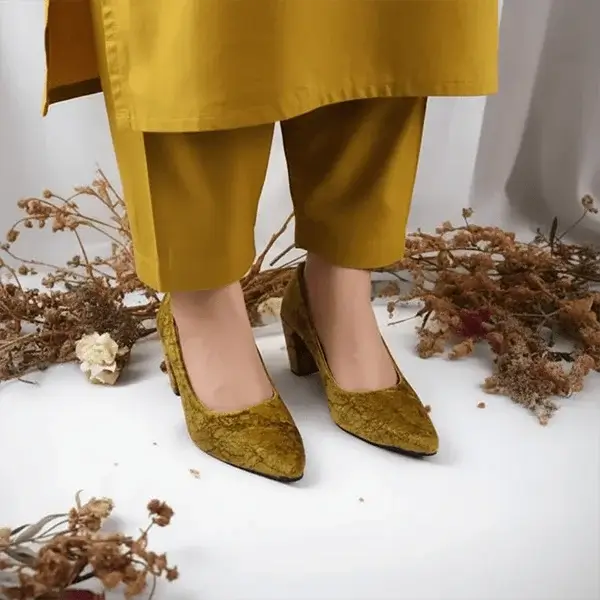Brown Crushed Comfy Block Heel Pump PIU_146 Crushed Amara Fabric ladies shoes PumpItUp.pk