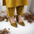 Brown Crushed Comfy Block Heel Pump PIU_146 Crushed Amara Fabric ladies shoes PumpItUp.pk