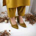 Brown Crushed Comfy Block Heel Pump PIU_146 Crushed Amara Fabric ladies shoes PumpItUp.pk