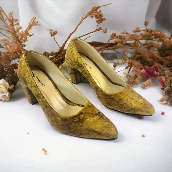 Brown Crushed Comfy Block Heel Pump PIU_146 Crushed Amara Fabric ladies shoes PumpItUp.pk