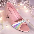 Candy Pink Block Heel Sandals Side View - Sofa Rexine - PIU_278 | PumpItUp
