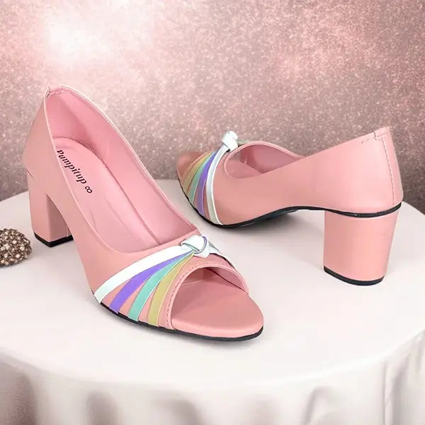 Close-up of Candy Pink Sofa Rexine Block Heel Sandal PIU_278 | PumpItUp.pk