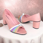 Close-up of Candy Pink Sofa Rexine Block Heel Sandal PIU_278 | PumpItUp.pk
