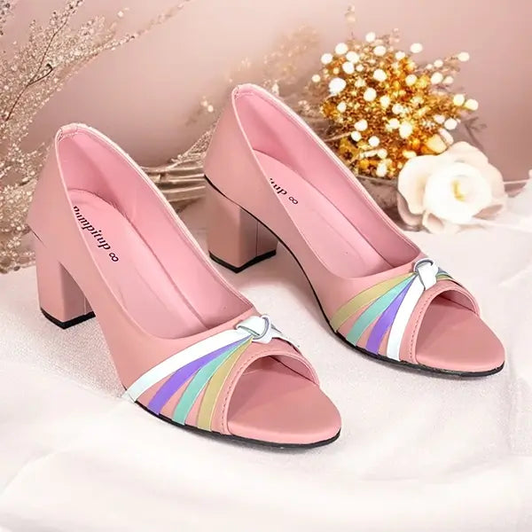 Candy Pink Multi-Tone Block Heel Sandals PIU_278 - Front View | PumpItUp