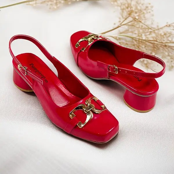 Cherry Slingback Block Heel PIU_254 Amarah Rexine ladies shoes PumpItUp.pk