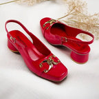 Cherry Slingback Block Heel PIU_254 Amarah Rexine ladies shoes PumpItUp.pk