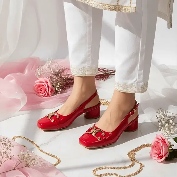 Cherry Slingback Block Heel PIU_254 Amarah Rexine ladies shoes PumpItUp.pk