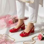 Cherry Slingback Block Heel PIU_254 Amarah Rexine ladies shoes PumpItUp.pk
