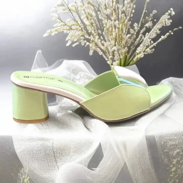Chic Mint Block Heels PIU_224 patent rexine block heel shoes PumpItUp.pk