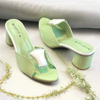 Chic Mint Block Heels PIU_224 patent rexine block heel shoes PumpItUp.pk