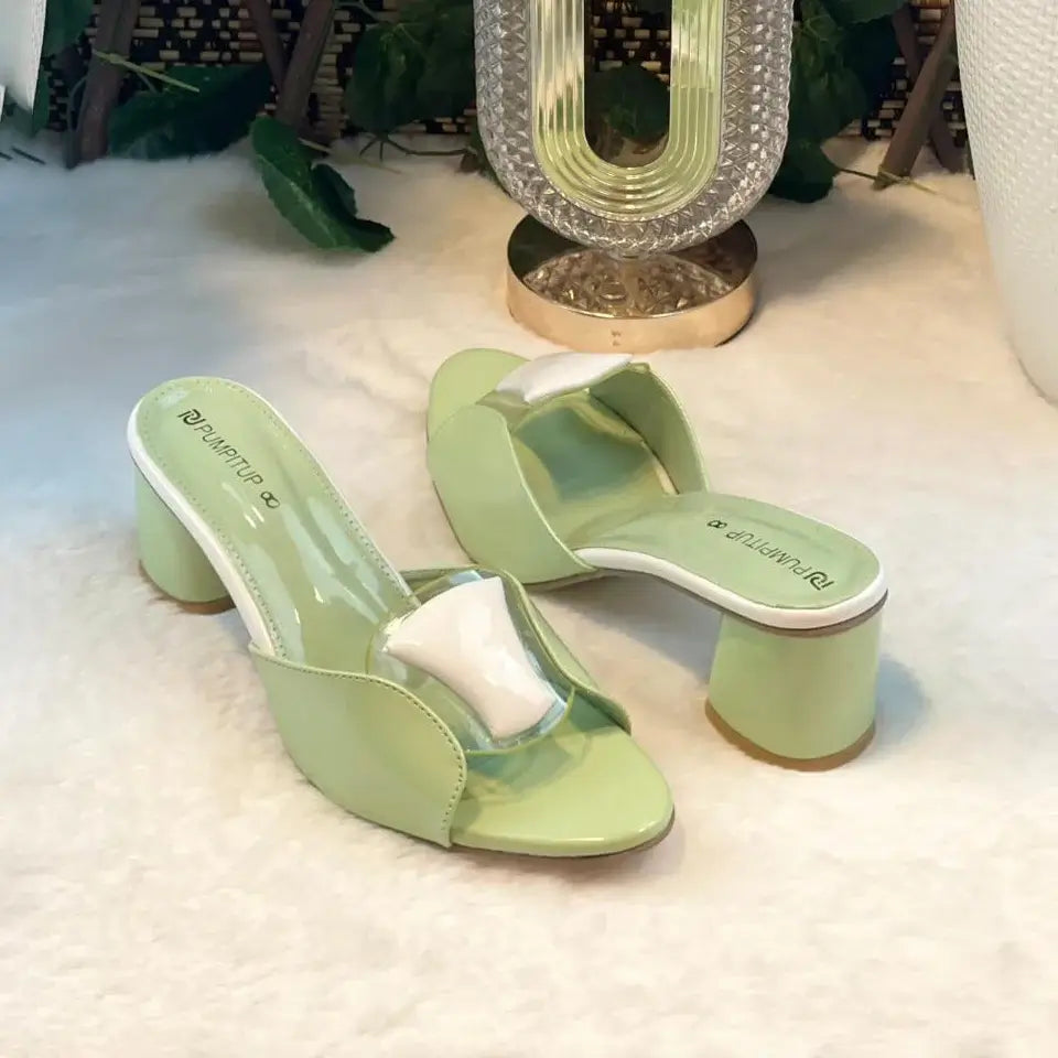 Chic Mint Block Heels PIU_224 patent rexine block heel shoes PumpItUp.pk
