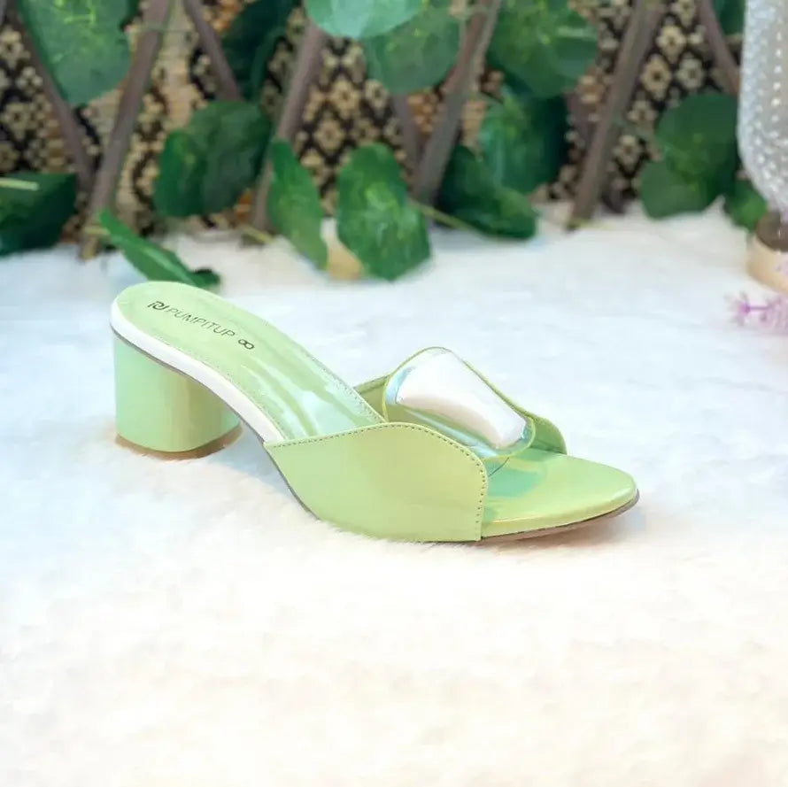 Chic Mint Block Heels PIU_224 patent rexine block heel shoes PumpItUp.pk
