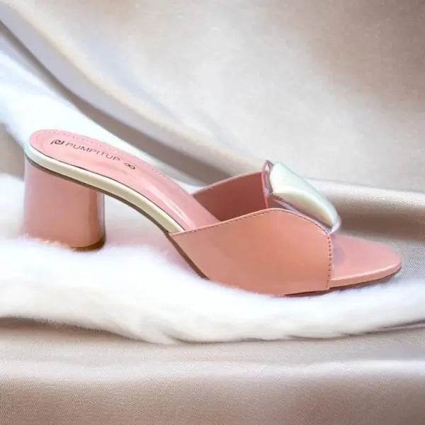 Chic Pink Block Heels PIU_225 patent rexine block heel shoes PumpItUp.pk