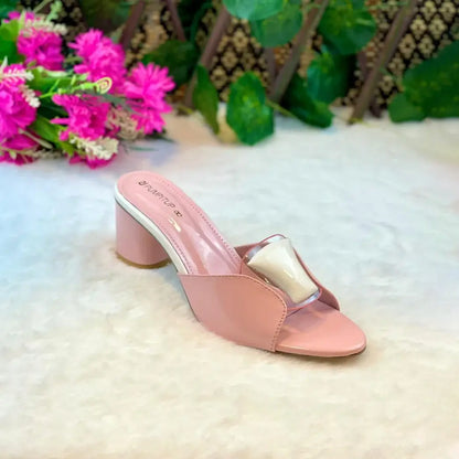 Chic Pink Block Heels PIU_225 patent rexine block heel shoes PumpItUp.pk