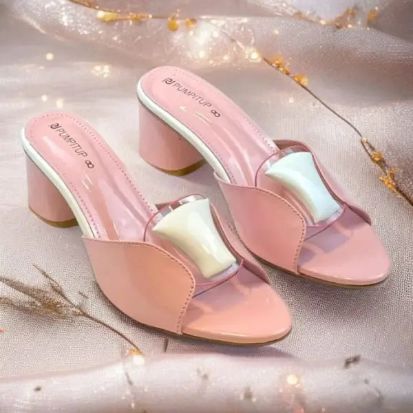 Chic Pink Block Heels PIU_225 patent rexine block heel shoes PumpItUp.pk