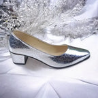 Chrome Charm Block Heel Pump PIU_207 patent rexine ladies shoes PumpItUp.pk
