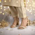 Cream Blond Yaro Block Heel Sandal PIU_170 patent rexine ladies shoes PumpItUp.pk
