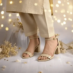 Cream Blond Yaro Block Heel Sandal PIU_170 patent rexine ladies shoes PumpItUp.pk