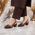 Crocodile Chain Slingback Block Heel Pump PIU_167 Crocodile Leather Rexine ladies shoes PumpItUp.pk