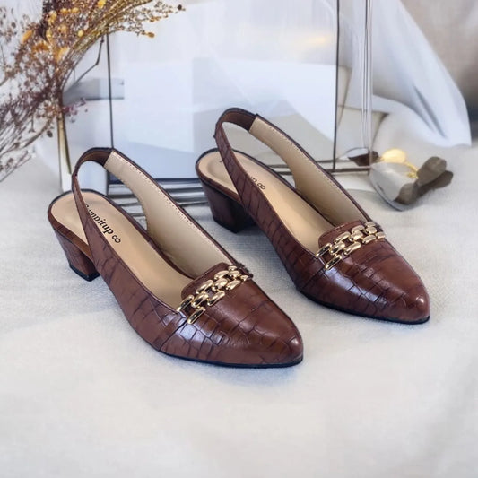Crocodile Chain Slingback Block Heel Pump PIU_167