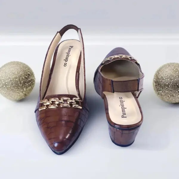 Crocodile Chain Slingback Block Heel Pump PIU_167