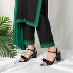 Crystal Black Bow Block Heel Sandal PIU_269 PIU_269 patent rexine ladies shoes PumpItUp.pk