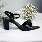 Crystal Black Bow Block Heel Sandal PIU_269 PIU_269 patent rexine ladies shoes PumpItUp.pk