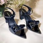 Crystal Black Bow Block Heel Sandal PIU_269 PIU_269 patent rexine ladies shoes PumpItUp.pk-1