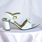 Crystal White Bow Block Heel Sandal PIU_270 PIU_270 patent rexine ladies shoes PumpItUp.pk