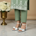Crystal White Bow Block Heel Sandal PIU_270 PIU_270 patent rexine ladies shoes PumpItUp.pk