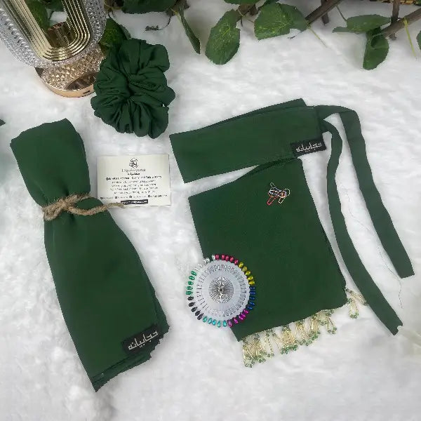 Dark Green Saudi Niqab With Beads Set HB-20 – Double Georgette Fabric by Hijabiyana By Pumpitup.pk